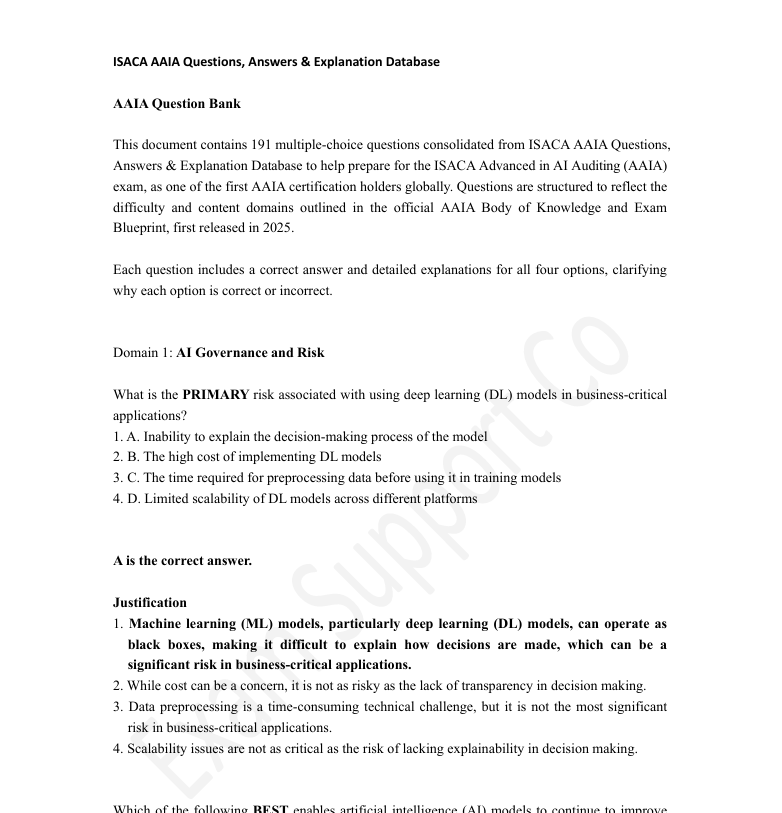ISACA AAIA Questions, Answers, & Explanations Database